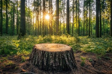 Aufkleber - a lone tree stump standing in a dense forest
