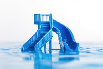 Wall Mural - A blue waterslide surrounded by calm water