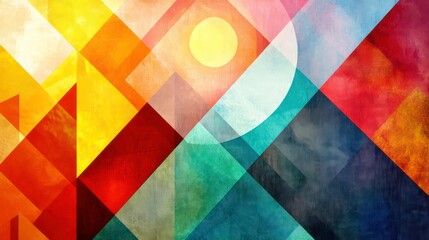 Aufkleber - Abstract geometric composition with vibrant colors and shapes evoking a sense of harmony.