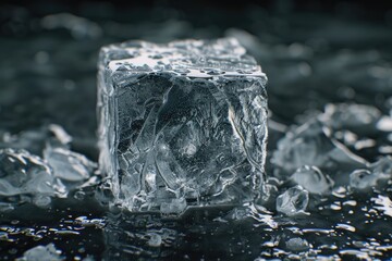 Poster - Ice block sitting on top of a pile of ice, suitable for winter or cold climate-themed uses
