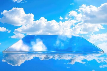 Poster - A still image of a mirror reflecting the cloudy sky with puffy white clouds