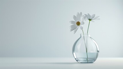 Minimalist design with a single white flower in a glass vase
