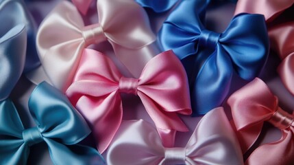 Poster - A stack of colorful bows in various hues piled up together