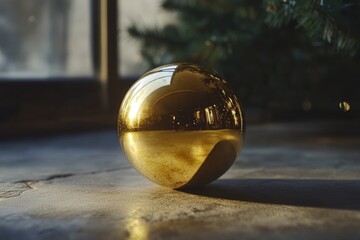 Poster - A shiny golden ball sits atop a table, ready for use or display