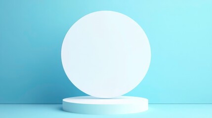 Poster - White blank circle on blue background, summer season decoration elements theme.