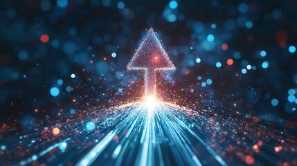 Poster - A glowing upward arrow surrounded by shimmering particles, symbolizing progress and growth.