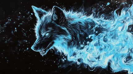 Poster - A mystical wolf emerging from swirling smoke against a dark background.