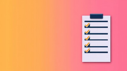 Poster - A checklist with checkmarks against a vibrant pink and orange background, representing task completion and organization.