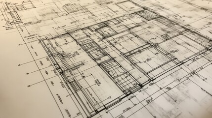 Poster - Blueprint close-up of a home layout with labeled areas and dimensions, walls and beams clearly marked, with an area reserved for text.