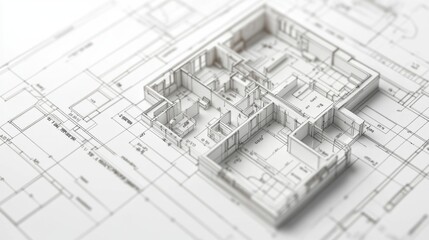 Poster - Clear floor plan of a residential layout, showing dimensions, labeled rooms, and structural details like walls and support beams, with text space below.