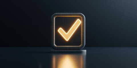 Poster - A glowing checkmark icon set against a dark background, symbolizing approval and success.