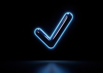 Poster - A glowing blue checkmark symbol against a dark background, representing approval, success, or correctness in a sleek, modern style.