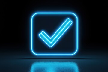 Poster - A glowing blue checkmark icon on a dark background, symbolizing approval or completion.