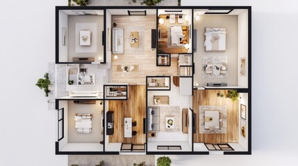 Poster - Close-up of a residential floor plan with clearly labeled rooms and dimensions, showing walls and beams, with space for text at the bottom.