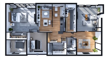 Poster - Close-up of a residential floor plan with clearly labeled rooms and dimensions, showing walls and beams, with space for text at the bottom.