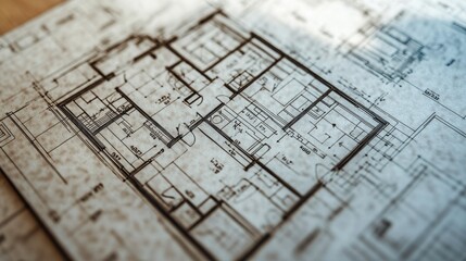 Poster - Residential layout close-up with clearly labeled spaces, accurate measurements, and marked walls and beams, with a reserved text area.