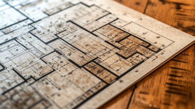 Residential layout close-up with clearly labeled spaces, accurate measurements, and marked walls and beams, with a reserved text area.