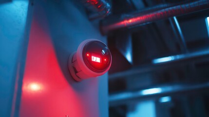 Poster - A circular sensor mounted on a wall, illuminated with red indicators.