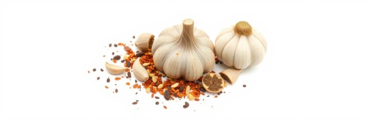 Wall Mural - Fresh garlic bulbs with cloves isolated on a white background, ingredient, natural