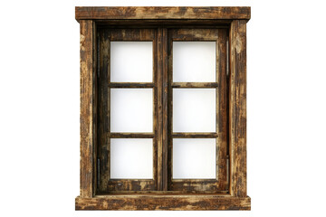 A window with six panes of glass and a wooden frame isolated on transparent or white background, png