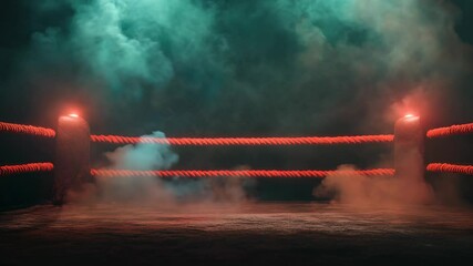 Aufkleber - Audience perspective of a boxing ring with vivid red ropes and a misty, thrilling environment