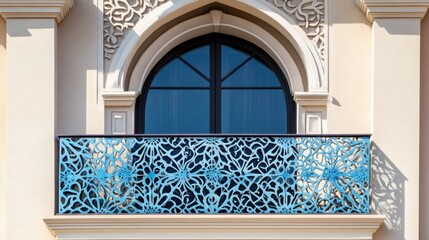 Poster - Decorative Balcony with Intricate Blue Design