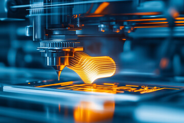 Poster - A cutting-edge 3D printer skillfully creates intricate designs under bright lights in a futuristic workshop
