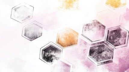 Poster - A composition of diagonal lines with overlapping hexagons and rectangles, featuring soft gradients and bold color contrasts