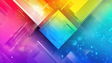 Poster - A rainbow static pattern combined with triangles, squares, and other geometric shapes, adding to the retro-futuristic look. 41dd360fcf05