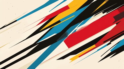 Poster - A sleek background featuring vibrant diagonal lines intersecting with bold geometric shapes in contrasting colors, creating a modern abstract design.