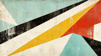 Poster - A sleek background featuring vibrant diagonal lines intersecting with bold geometric shapes in contrasting colors, creating a modern abstract design.