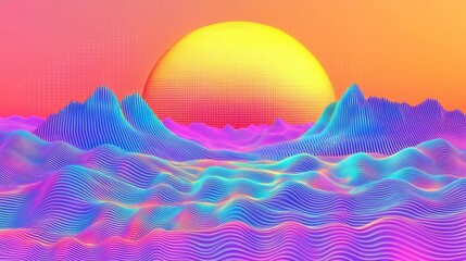 Poster - A textured, static-filled screen in rainbow colors, with bold geometric shapes, adding a surreal digital feel.