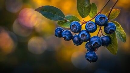 Wall Mural - A bunch of blueberries hanging from a tree branch