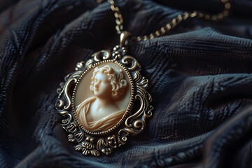 Vintage Cameo Pendant on Velvet Background