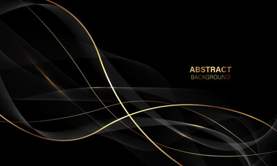 Poster - Abstract black gold light luxury wave curve with blank space for text place design modern creative background vector
