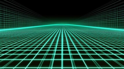 Poster - Neon Grid Pattern with Depth in a Dark Space