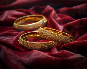 Gold Bangles on Red Fabric