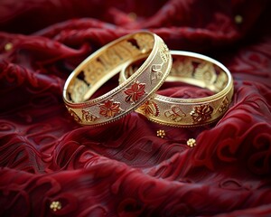 Gold Bangles on Red Fabric