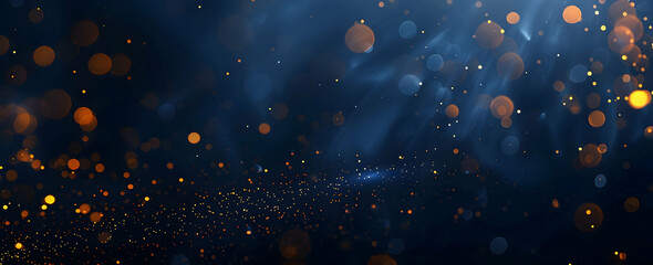 Poster - Abstract dark blue background with golden bokeh lights, stars, and particles