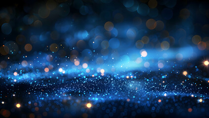 Poster - Abstract blue glowing particles background with a bokeh effect