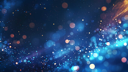 Poster - Abstract blue glowing particle background with bokeh lights and glitter