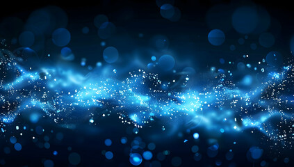 Wall Mural - Abstract blue glowing particle background with bokeh lights and glitter