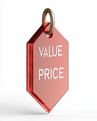 A red price tag displaying the words 