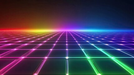 Poster - Vibrant Neon Grid with Colorful Gradient Lights