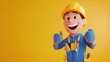 © Shapiere_Colections - A cheerful cartoon worker in a hard hat, showcasing tools and a thumbs-up gesture.