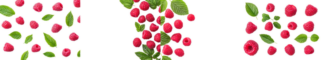 Aufkleber - Green leaves and raspberries on white. Transparent.