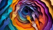 © Kunchan - Layered paper cut style abstract art depicting the symbolic journey of addiction recovery and growth with overlapping hands representing helping support