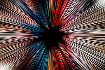 abstract radial zoom blur surface of in blue, orange and red tones on a black background. spectacula