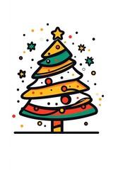 Aufkleber - Modern Vector Christmas Tree with Colorful Circles and Stars for Festive Holiday Graphic Designs : Generative AI