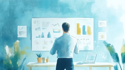 Poster - Dreamy Watercolor of a Manager Analyzing Data